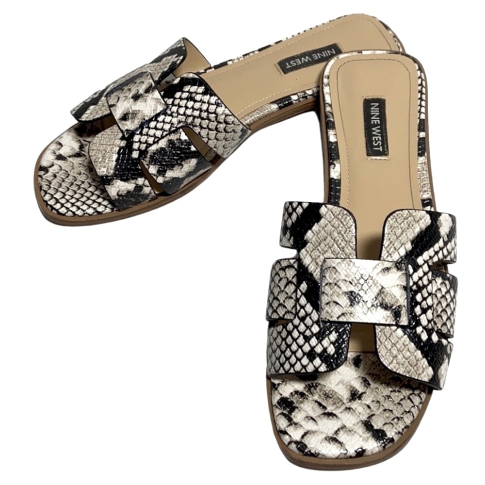 Nine West Light Natural Texture Faux Reptile/Snake Sandals, 7M, Gently Used